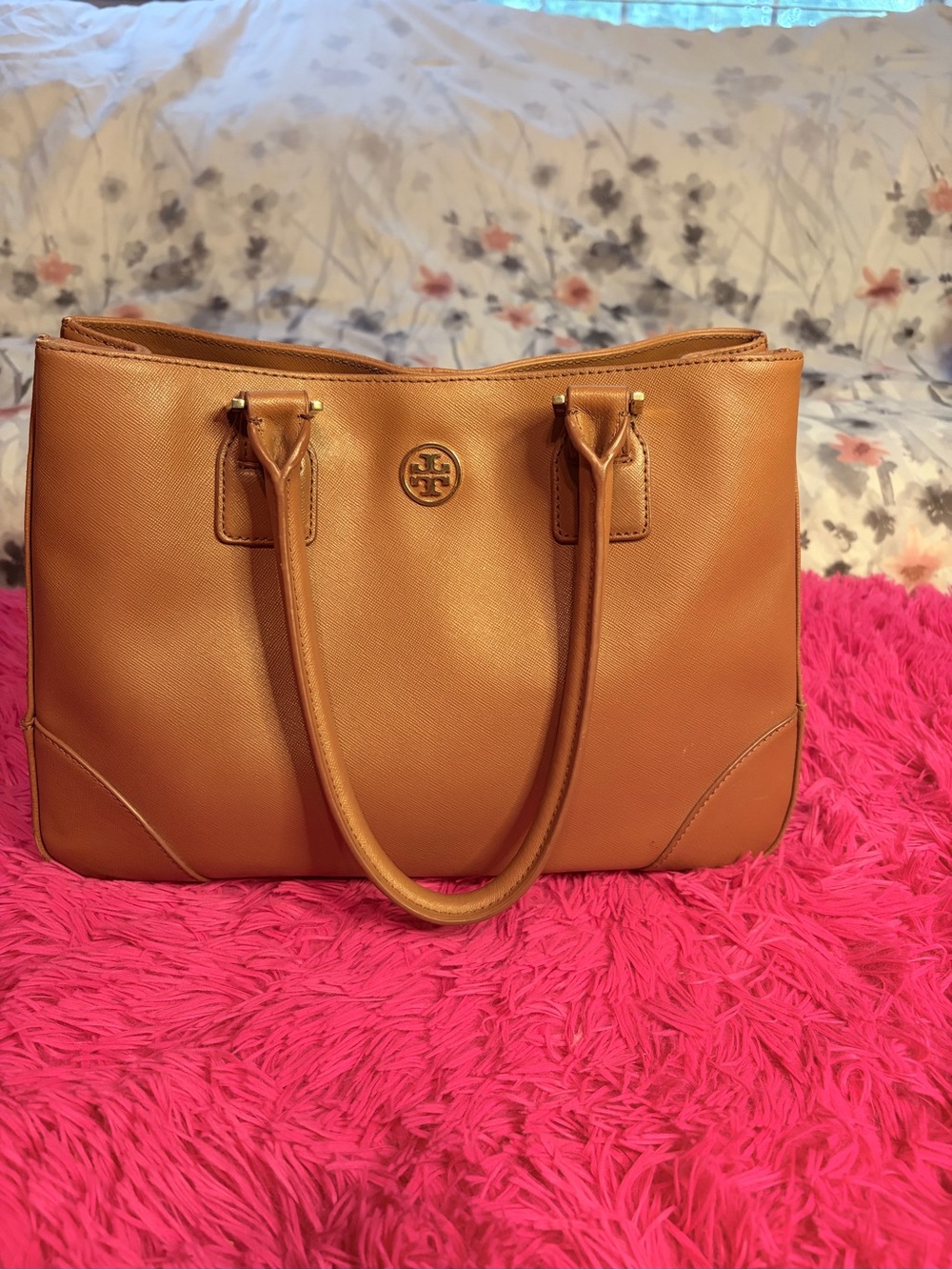 Tory Burch Cognac Leather Double-Handle Tote